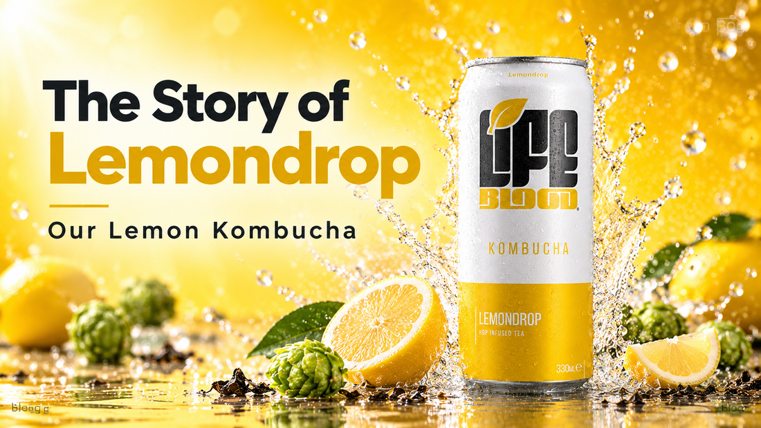 Life Blood Lemondrop kombucha can, the lemon kombucha named after the Lemondrop hop