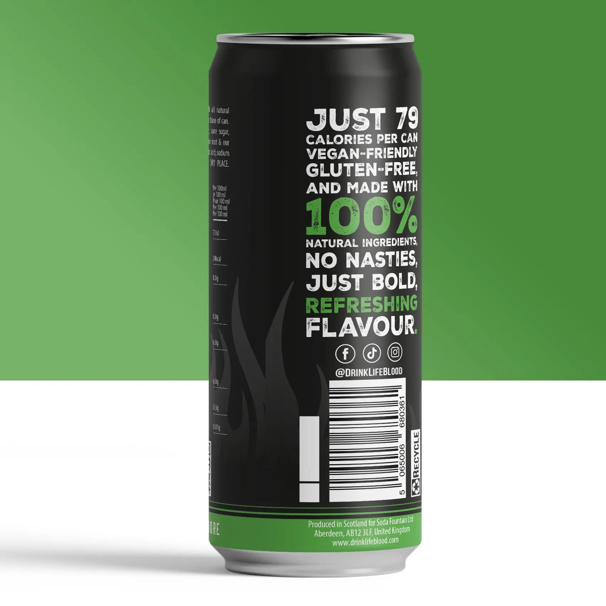 Back of a Life Blood Root Ginger Beer 330ml can showing the ingredients
